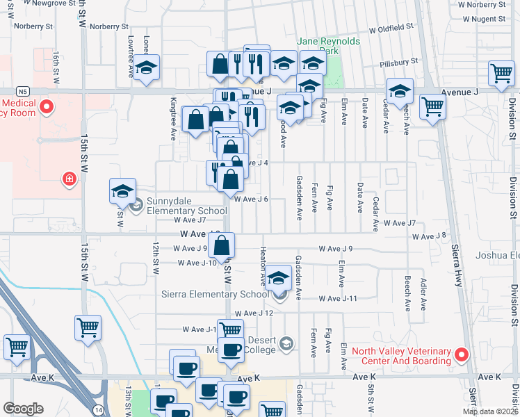 map of restaurants, bars, coffee shops, grocery stores, and more near 44042 Higbee Avenue in Lancaster