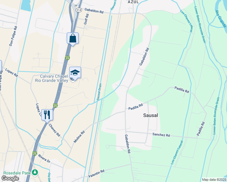 map of restaurants, bars, coffee shops, grocery stores, and more near 1205 Gabaldon Road in Belen