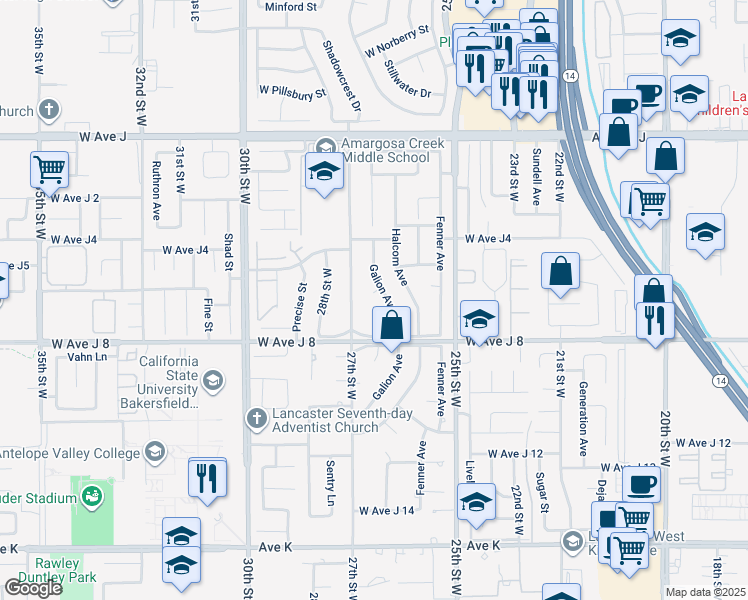 map of restaurants, bars, coffee shops, grocery stores, and more near 2608 Nice Court in Lancaster