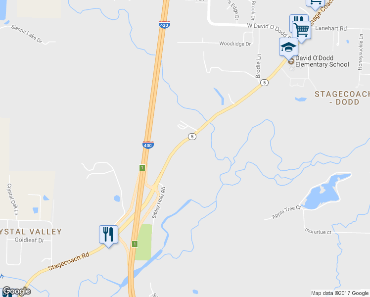 map of restaurants, bars, coffee shops, grocery stores, and more near 7521 Stagecoach Road in Little Rock