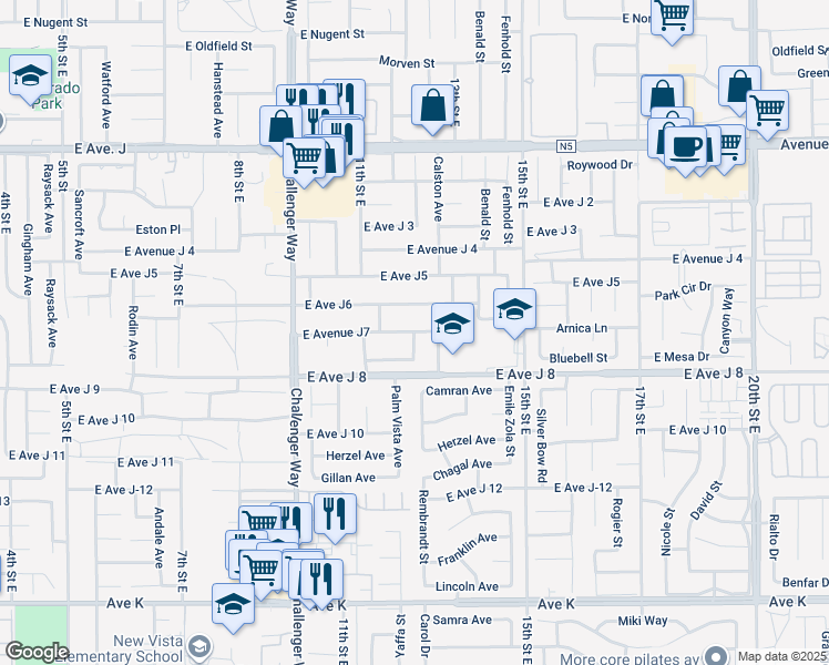 map of restaurants, bars, coffee shops, grocery stores, and more near 12th Street East in Lancaster