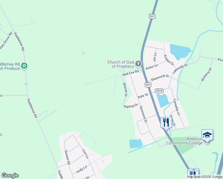 map of restaurants, bars, coffee shops, grocery stores, and more near 5507 Worth Drive in Lumberton