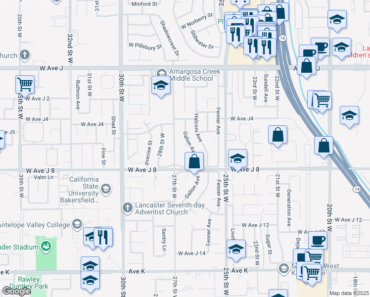 map of restaurants, bars, coffee shops, grocery stores, and more near 2608 Nice Court in Lancaster