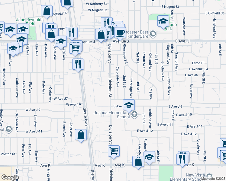 map of restaurants, bars, coffee shops, grocery stores, and more near 44009 Carolside Avenue in Lancaster