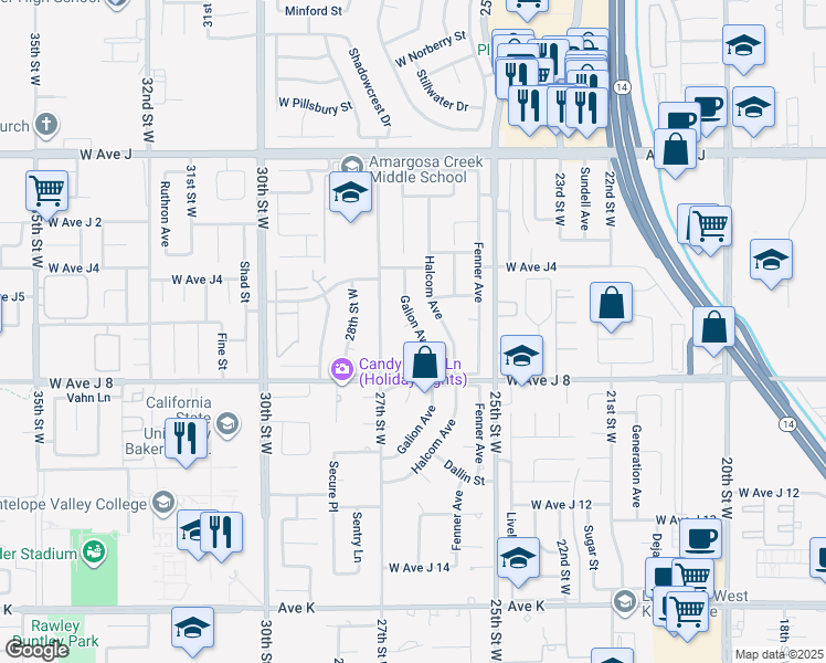 map of restaurants, bars, coffee shops, grocery stores, and more near 2600 Nice Court in Lancaster