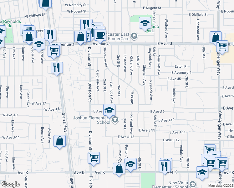 map of restaurants, bars, coffee shops, grocery stores, and more near 44119 3rd Street East in Lancaster