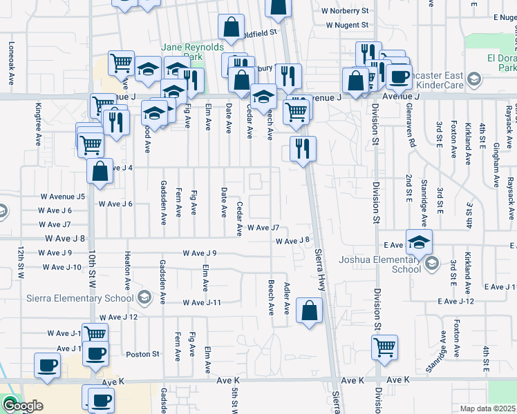 map of restaurants, bars, coffee shops, grocery stores, and more near 44103 Beech Avenue in Lancaster