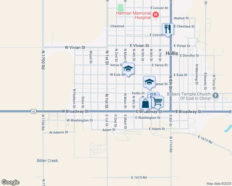 map of restaurants, bars, coffee shops, grocery stores, and more near Hollis Street in Hollis