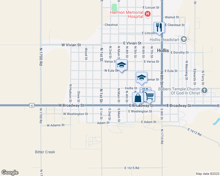 map of restaurants, bars, coffee shops, grocery stores, and more near Hollis Street in Hollis
