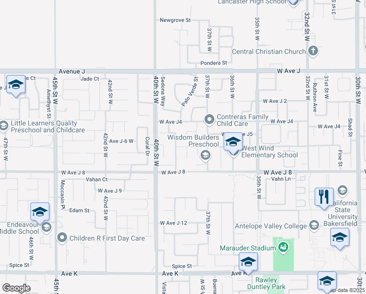 map of restaurants, bars, coffee shops, grocery stores, and more near 4782 West Avenue J 6 in Lancaster
