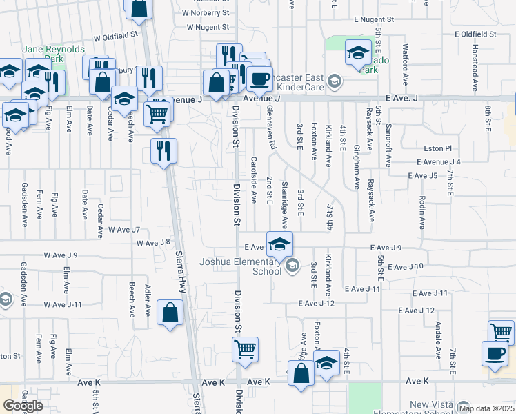 map of restaurants, bars, coffee shops, grocery stores, and more near 44104 Carolside Avenue in Lancaster