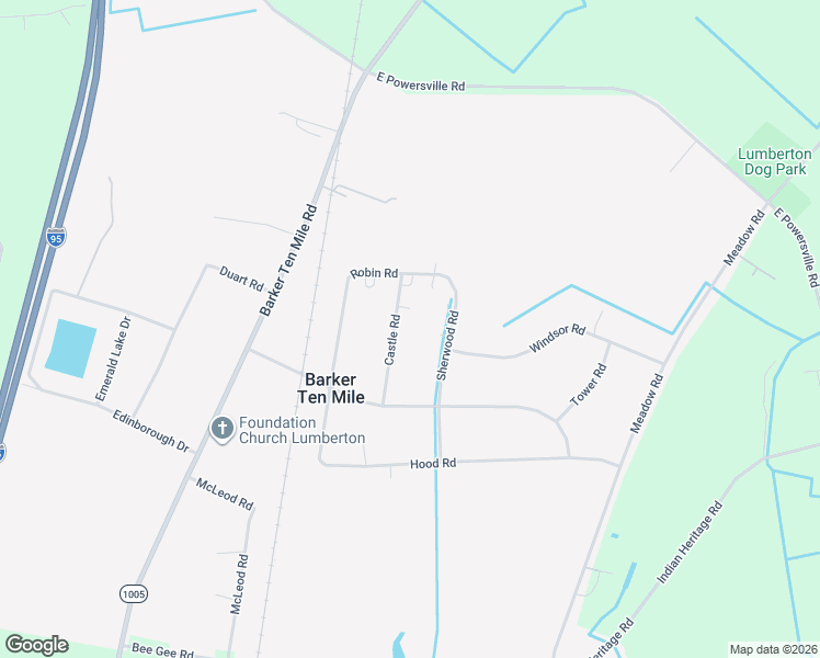 map of restaurants, bars, coffee shops, grocery stores, and more near 219 Castle Road in Lumberton