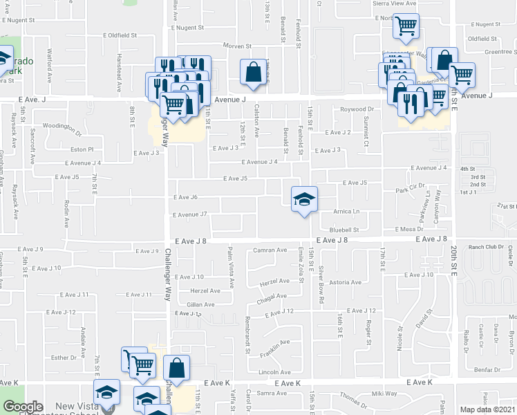 map of restaurants, bars, coffee shops, grocery stores, and more near 44098 Calston Avenue in Lancaster