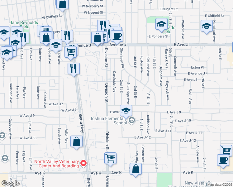 map of restaurants, bars, coffee shops, grocery stores, and more near 44104 Carolside Avenue in Lancaster