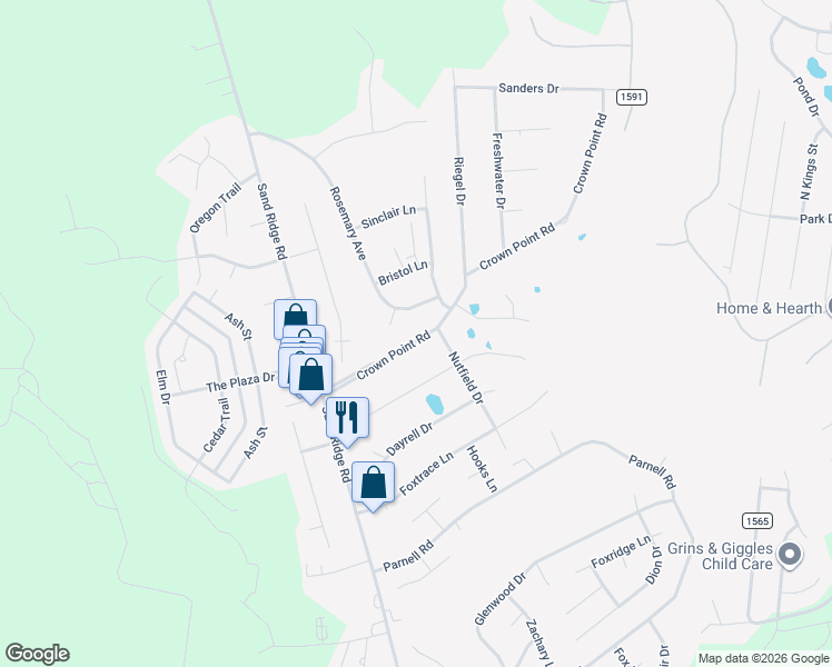 map of restaurants, bars, coffee shops, grocery stores, and more near 311 Crown Point Road in Hubert