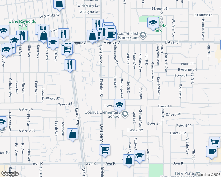 map of restaurants, bars, coffee shops, grocery stores, and more near 44104 Carolside Avenue in Lancaster