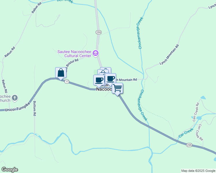 map of restaurants, bars, coffee shops, grocery stores, and more near in Sautee Nacoochee
