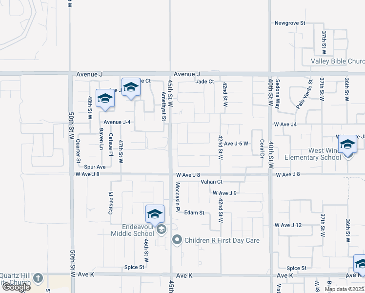 map of restaurants, bars, coffee shops, grocery stores, and more near 4407 Avenue J7 in Lancaster