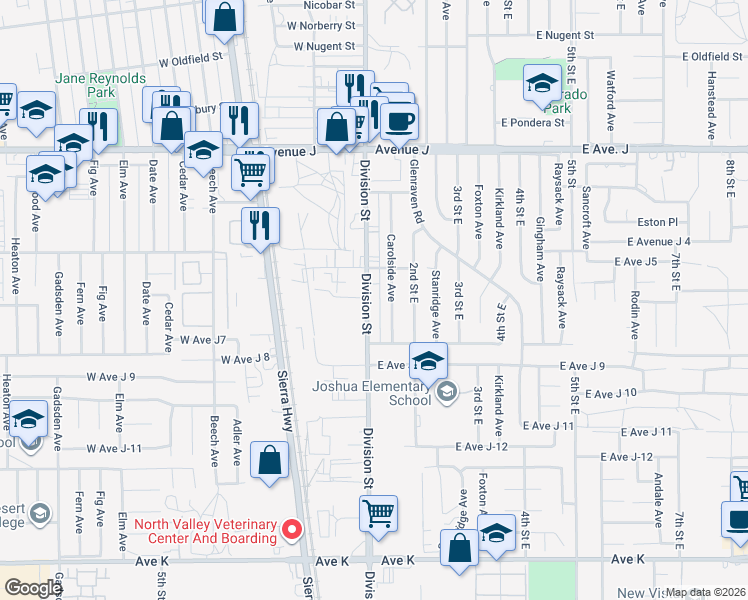 map of restaurants, bars, coffee shops, grocery stores, and more near 44104 Division Street in Lancaster