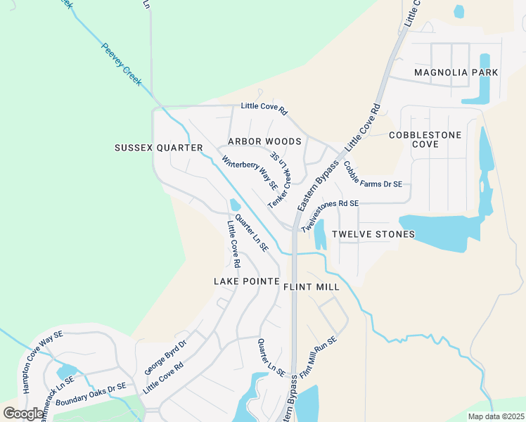 map of restaurants, bars, coffee shops, grocery stores, and more near 3202 Tenker Creek Lane Southeast in Owens Cross Roads