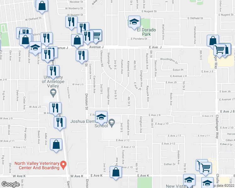 map of restaurants, bars, coffee shops, grocery stores, and more near 44108 3rd Street East in Lancaster