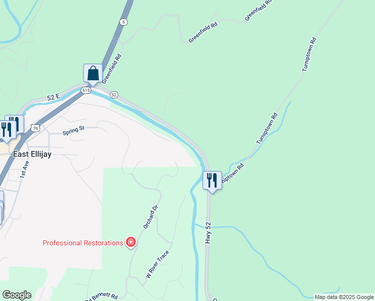 map of restaurants, bars, coffee shops, grocery stores, and more near 2103-2105 Highway 52 in Ellijay