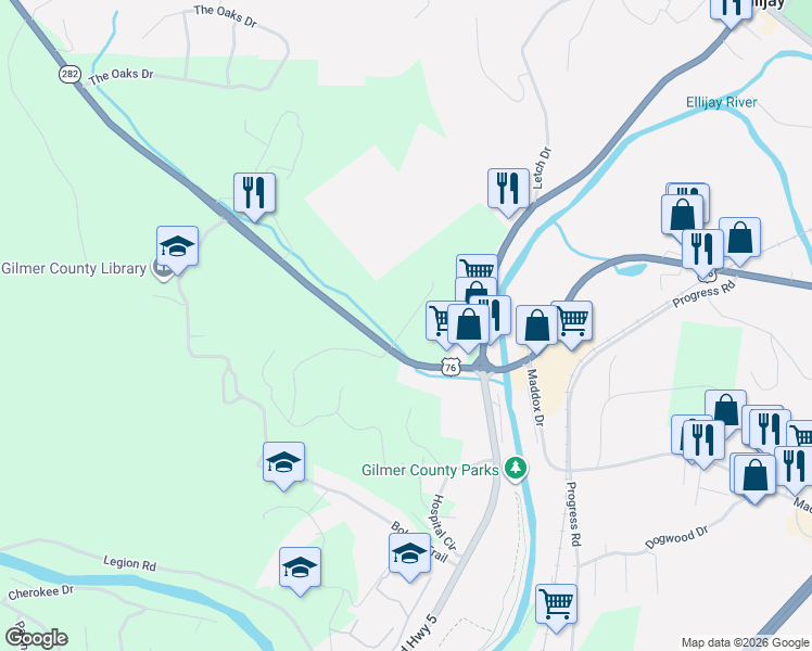 map of restaurants, bars, coffee shops, grocery stores, and more near in Ellijay