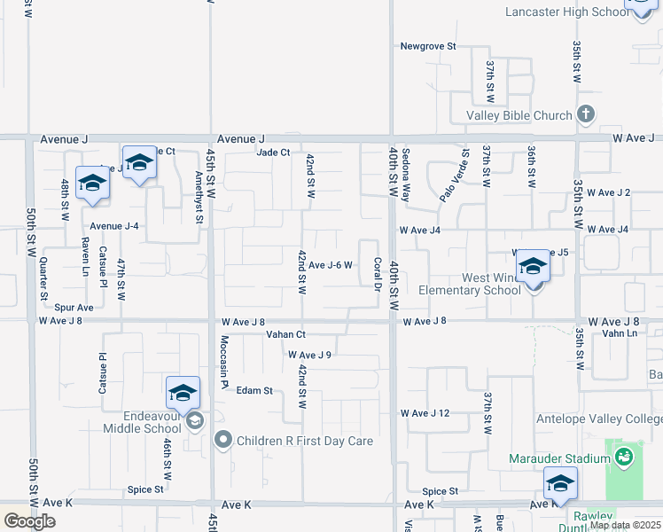 map of restaurants, bars, coffee shops, grocery stores, and more near 4121 Avenue J-6 West in Lancaster