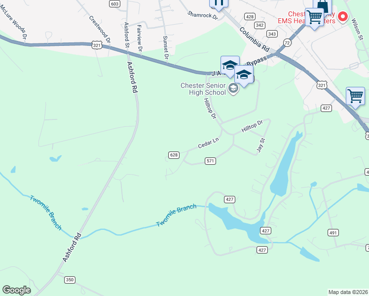 map of restaurants, bars, coffee shops, grocery stores, and more near 758 Cedar Lane in Chester