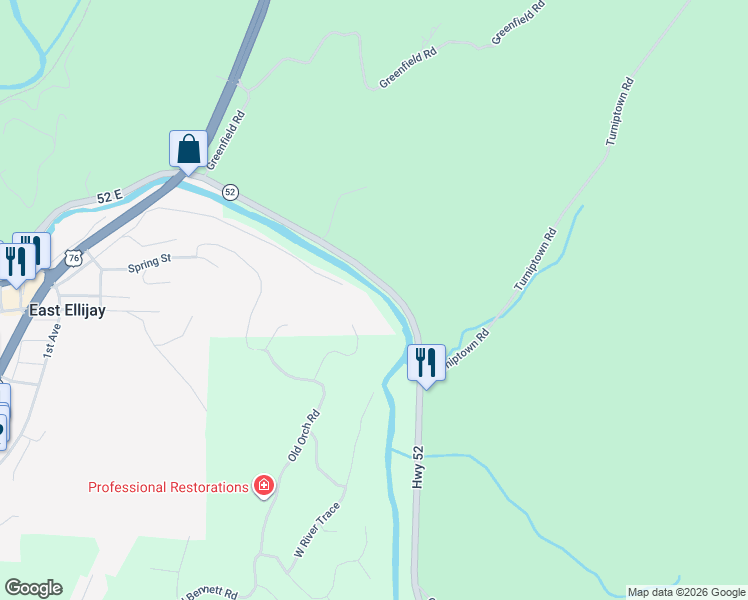 map of restaurants, bars, coffee shops, grocery stores, and more near 2103-2105 Highway 52 in Ellijay