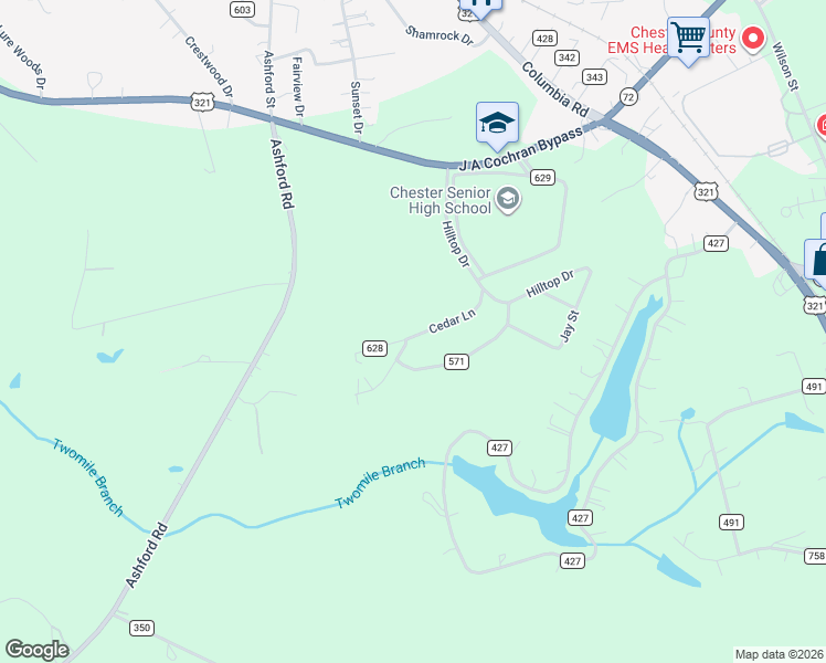 map of restaurants, bars, coffee shops, grocery stores, and more near 758 Cedar Lane in Chester