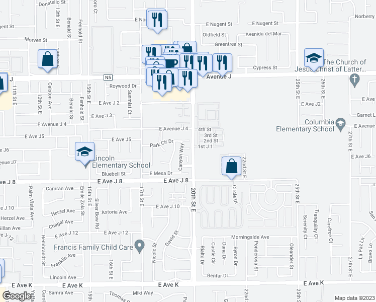 map of restaurants, bars, coffee shops, grocery stores, and more near 1848 Horizon Lane in Lancaster