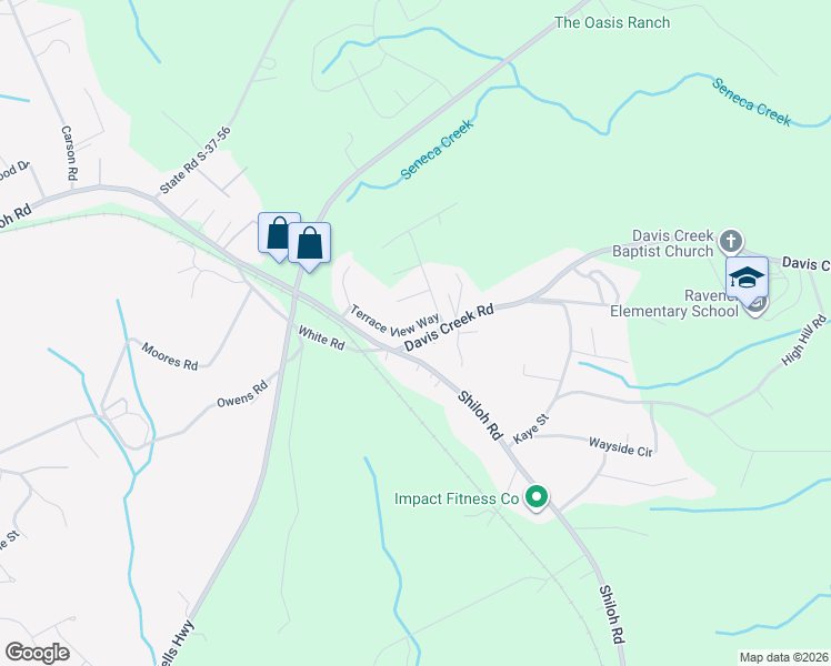 map of restaurants, bars, coffee shops, grocery stores, and more near 264 Terrace View Way in Seneca