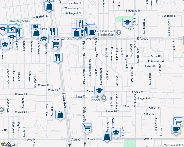 map of restaurants, bars, coffee shops, grocery stores, and more near 44122 Carolside Avenue in Lancaster