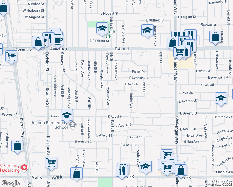 map of restaurants, bars, coffee shops, grocery stores, and more near 44117 Sancroft Avenue in Lancaster