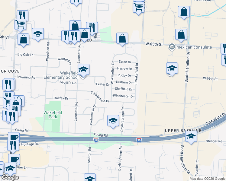 map of restaurants, bars, coffee shops, grocery stores, and more near 37 Sheffield Drive in Little Rock