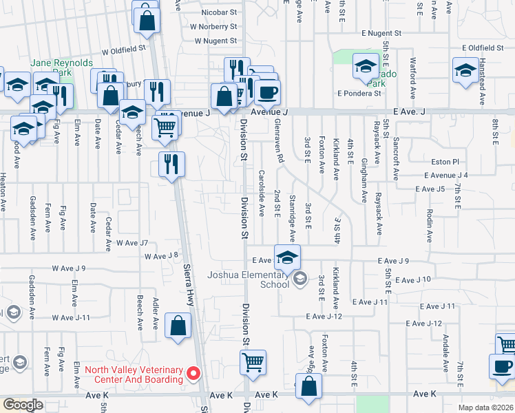 map of restaurants, bars, coffee shops, grocery stores, and more near 44129 Carolside Avenue in Lancaster