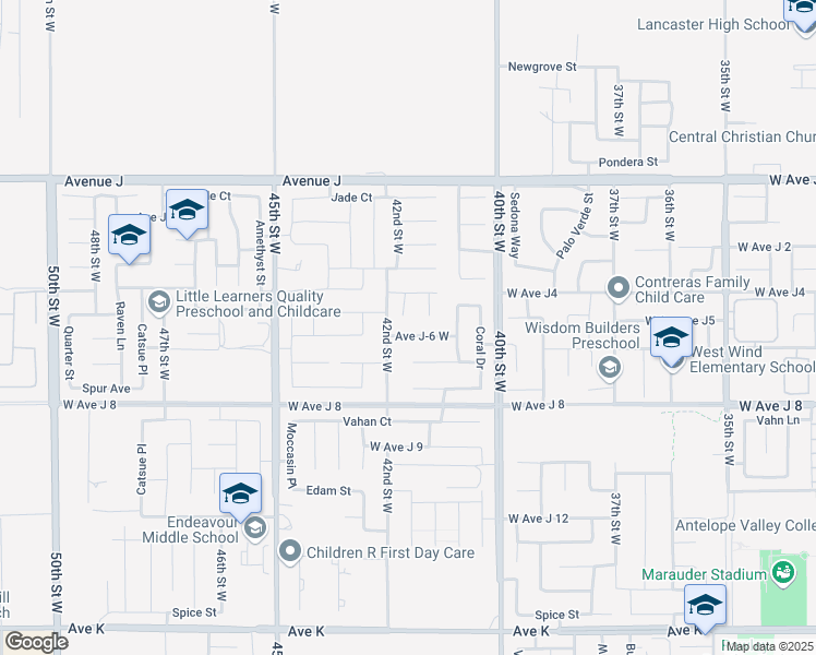 map of restaurants, bars, coffee shops, grocery stores, and more near 4139 West Avenue J 6 in Lancaster