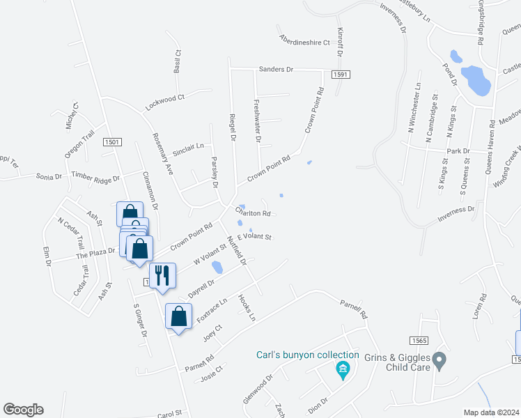 map of restaurants, bars, coffee shops, grocery stores, and more near 121 Charlton Road in Hubert