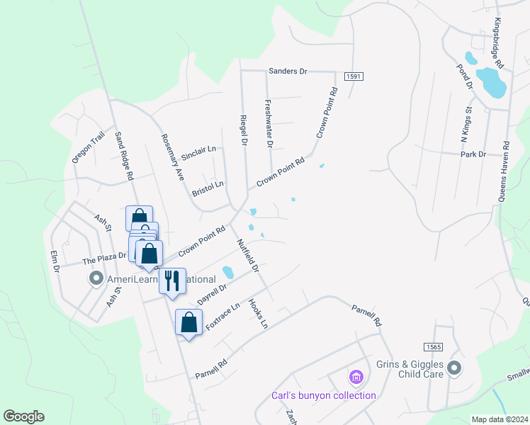 map of restaurants, bars, coffee shops, grocery stores, and more near 115 Charlton Road in Hubert