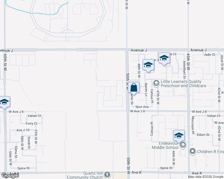 map of restaurants, bars, coffee shops, grocery stores, and more near 44124 51st Street West in Lancaster