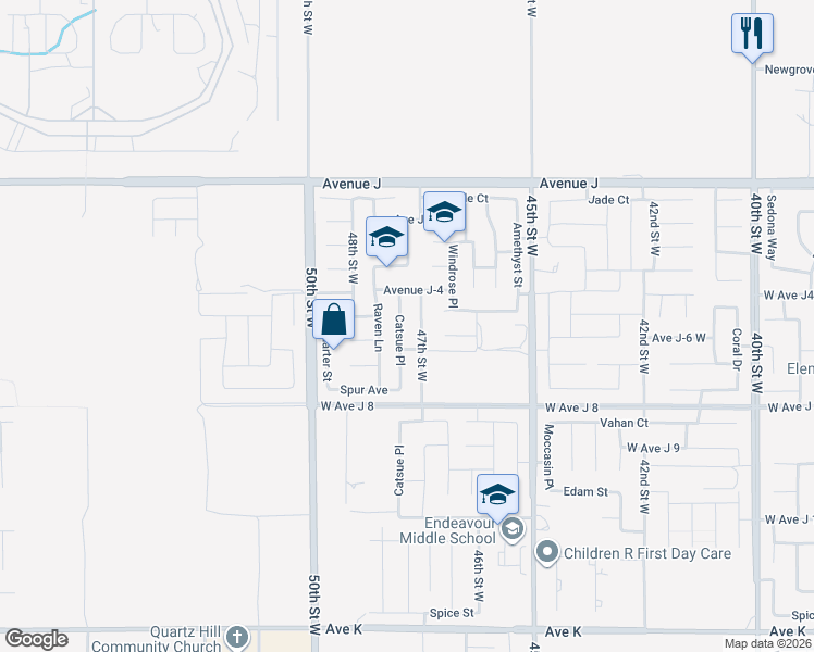 map of restaurants, bars, coffee shops, grocery stores, and more near 44122 Catsue Place in Lancaster