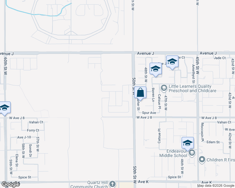 map of restaurants, bars, coffee shops, grocery stores, and more near 44124 51st Street West in Lancaster