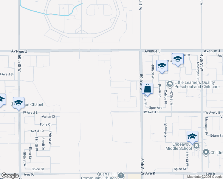 map of restaurants, bars, coffee shops, grocery stores, and more near 5160 West Avenue J5 in Lancaster
