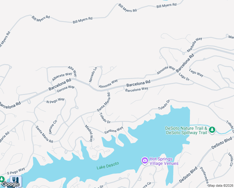 map of restaurants, bars, coffee shops, grocery stores, and more near 12 Alarcon Lane in Hot Springs