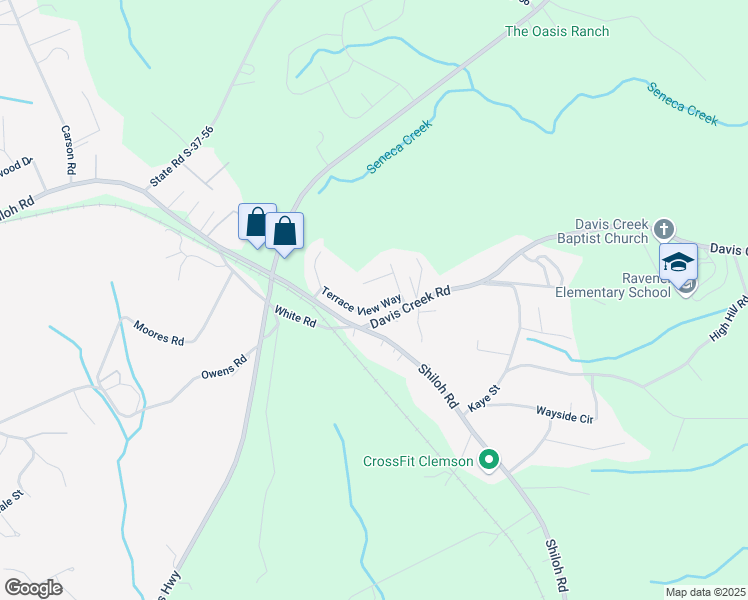 map of restaurants, bars, coffee shops, grocery stores, and more near 264 Terrace View Way in Seneca