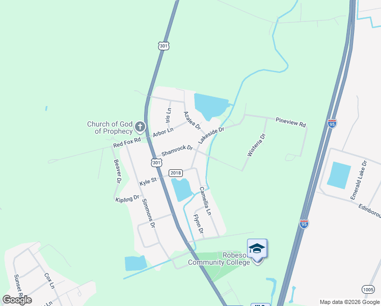 map of restaurants, bars, coffee shops, grocery stores, and more near 103 Lakeside Drive in Lumberton