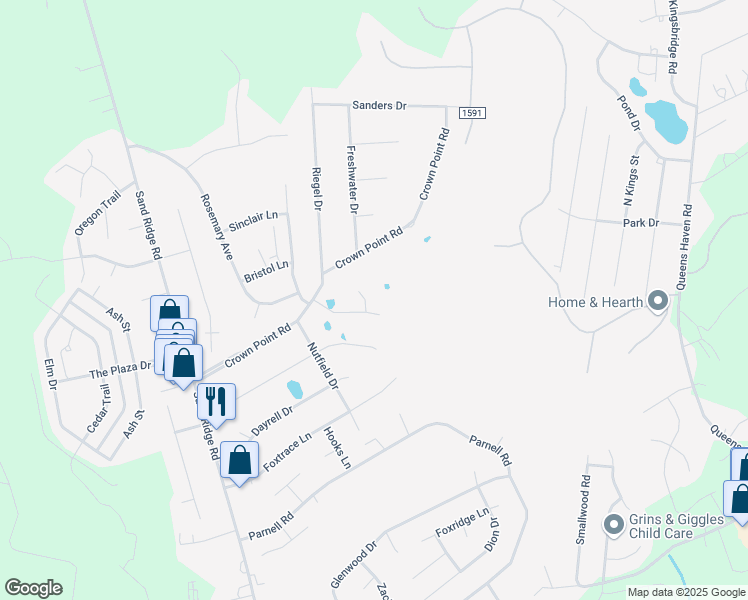 map of restaurants, bars, coffee shops, grocery stores, and more near 204 Faison Lane in Hubert