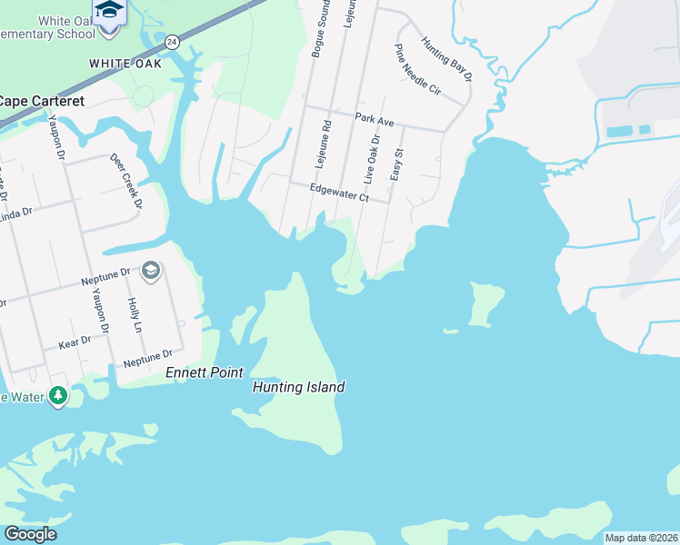 map of restaurants, bars, coffee shops, grocery stores, and more near 332 Live Oak Drive in Cape Carteret
