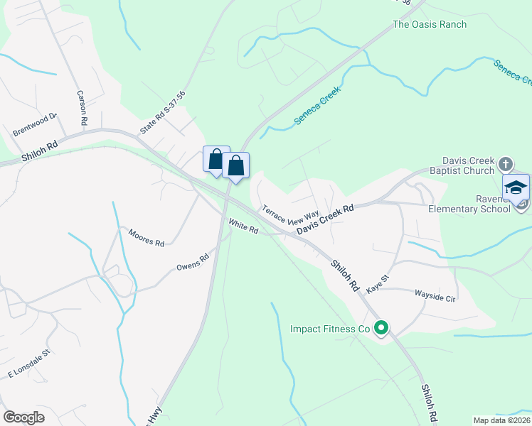map of restaurants, bars, coffee shops, grocery stores, and more near 204 Terrace View Way in Seneca